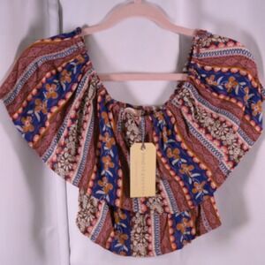 NWT Band of Gypsies Floral Ruffle Neck Crop‎ Top Womens Small Boho